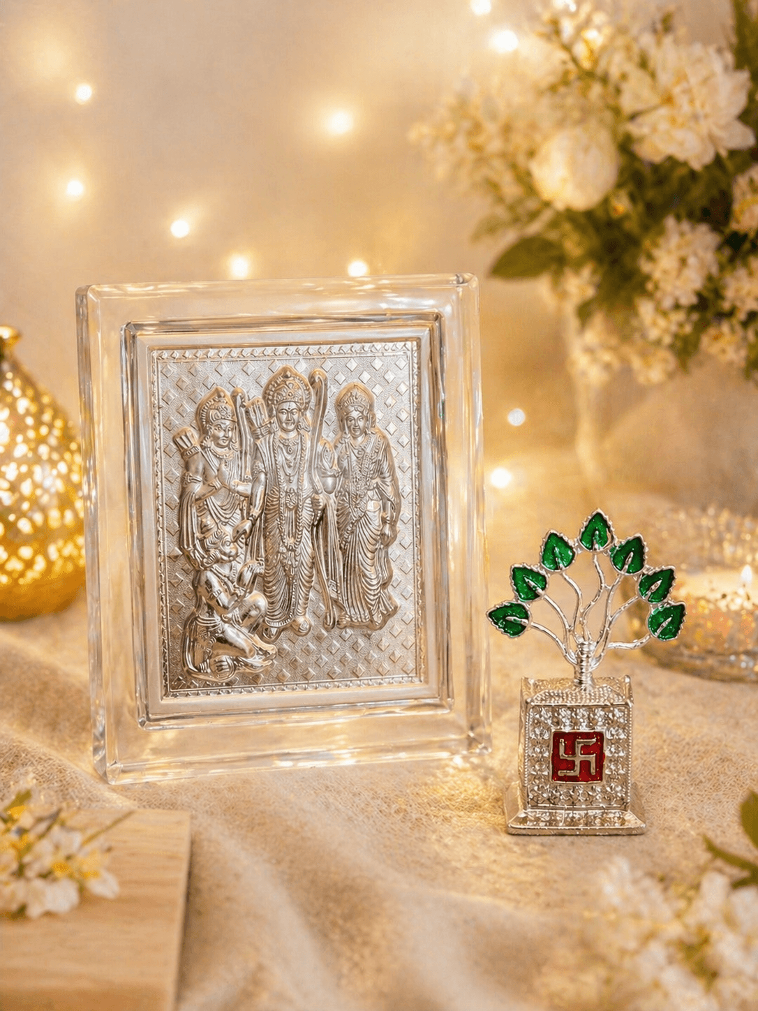 Silver Ram Darbar Frame & Tulsii Combo Pack